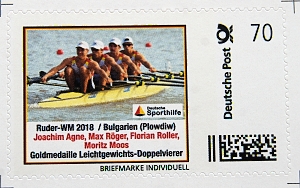 Briefmarke mit Ruderweltmeister 2018 im LM4x